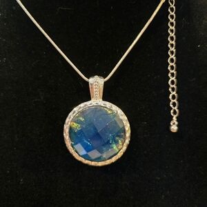 Croft & Barrow Silver Necklace with Iridescent Blue Pendant W/ Matching Earrings